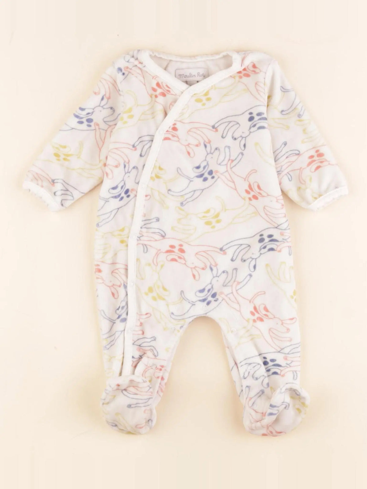Moulin Roty - pyjama velours beige, multicolore - 1 mois