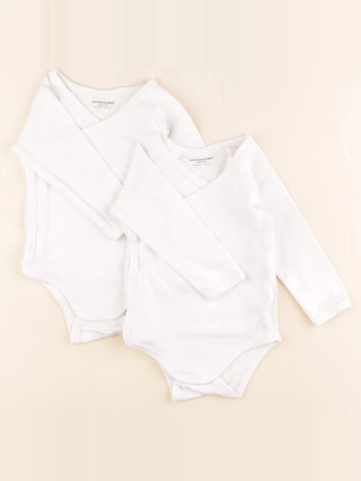 Vertbaudet - lot de 2 bodies en coton blanc - 9 mois