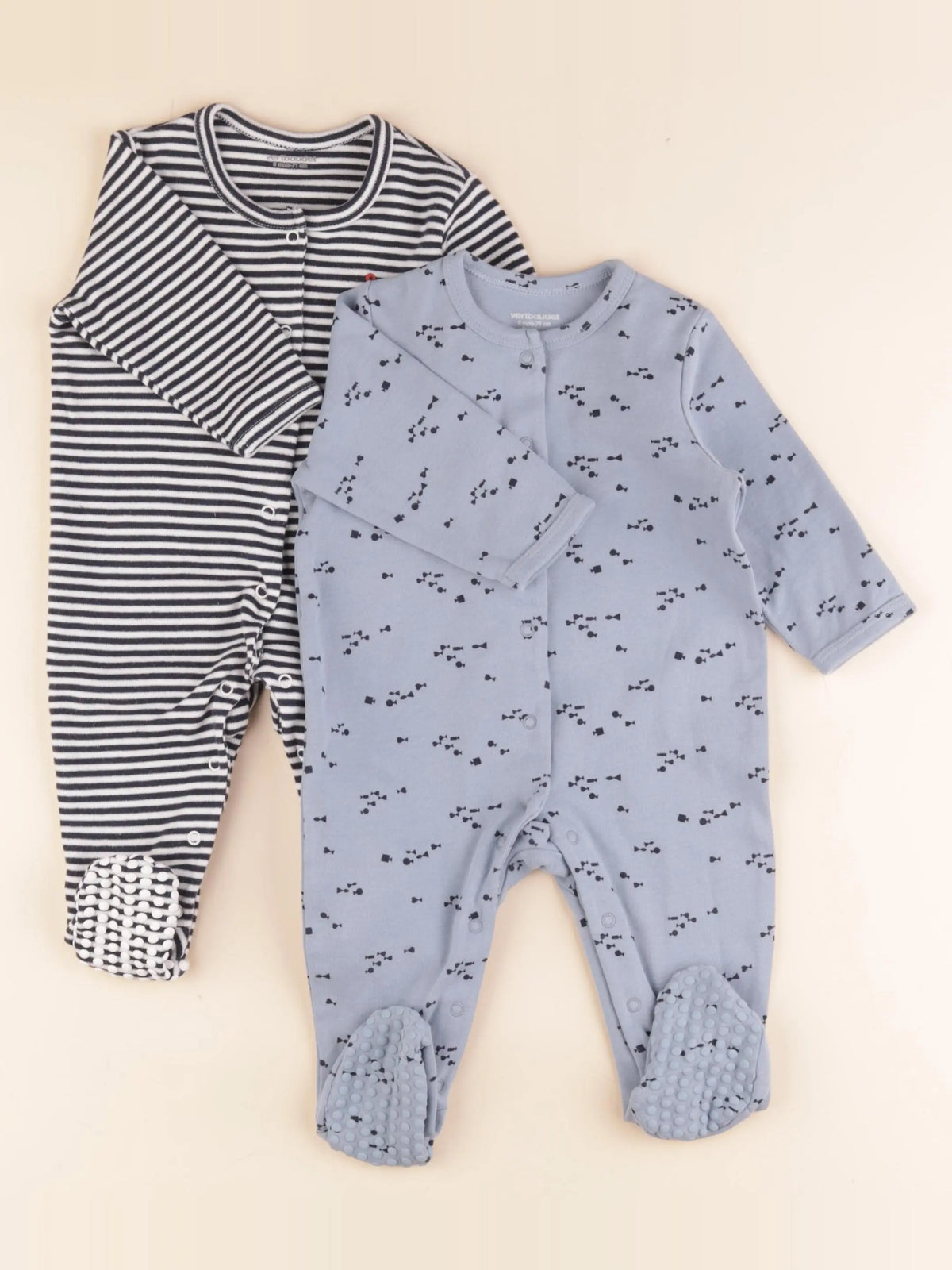 Vertbaudet - lot de 2 pyjamas coton bleu, blanc - 9 mois