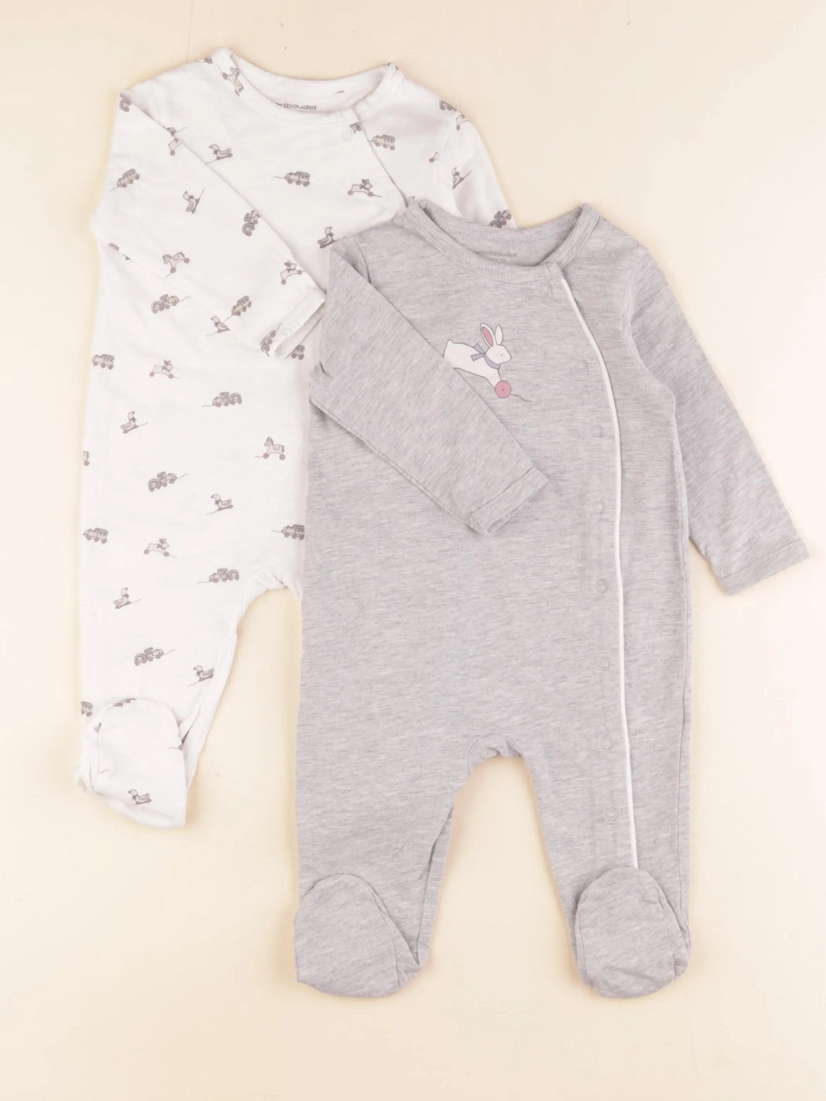 Vertbaudet - pyjama coton gris, blanc - 6 mois