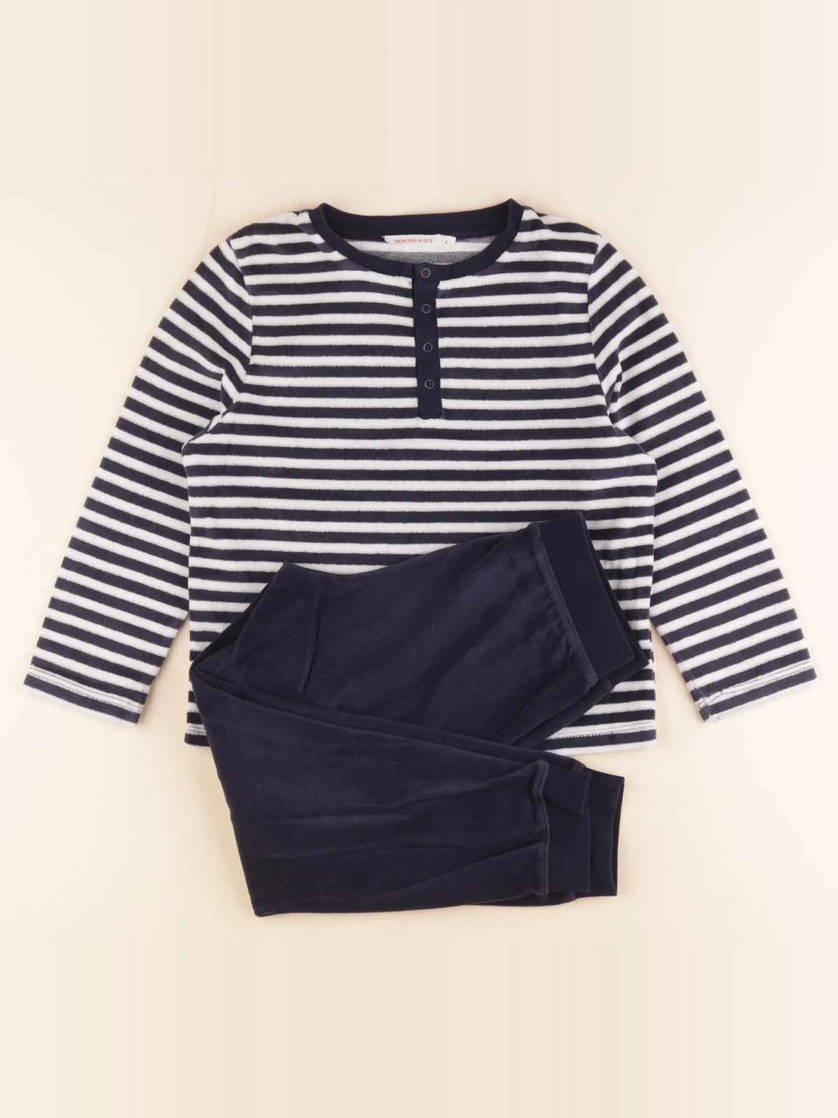 Monoprix - pyjama velours bleu, blanc - 6 ans