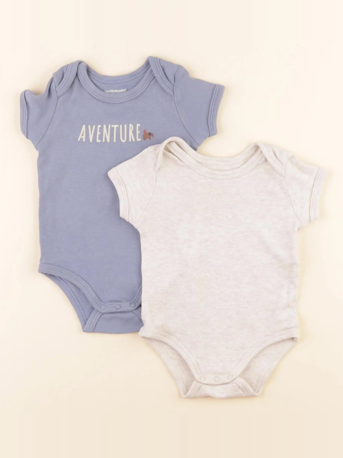 Vertbaudet - lot de 2 bodies en coton beige, bleu - 9 mois