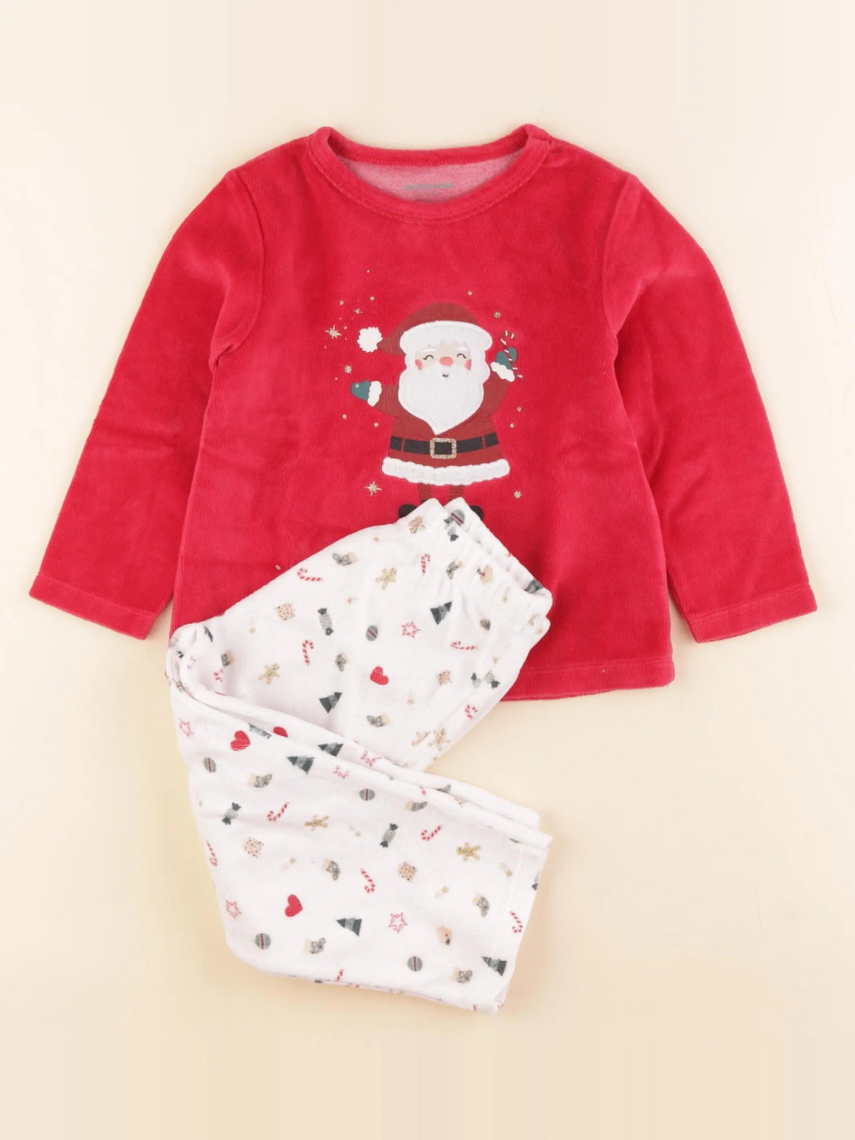 Vertbaudet - pyjama velours blanc, rouge - 3 ans