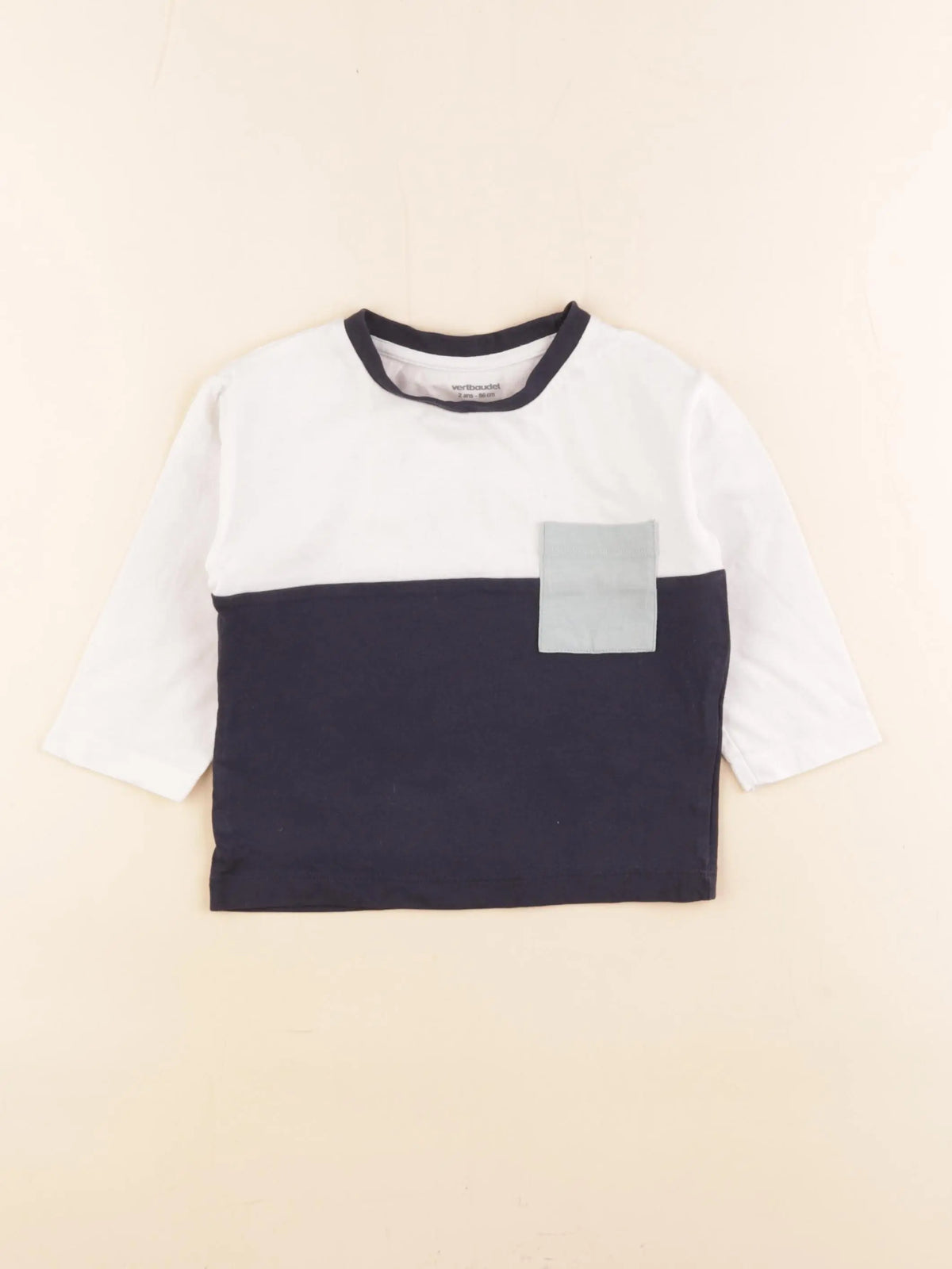 Vertbaudet - tee-shirt blanc, bleu - 2 ans
