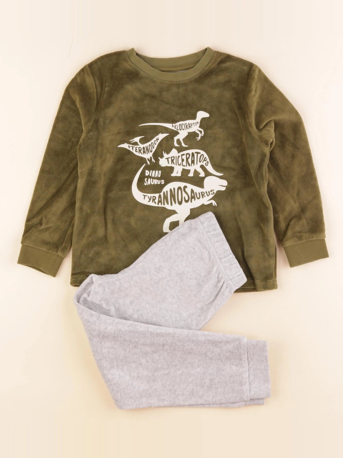 Vertbaudet - pyjama velours gris, vert - 5 ans