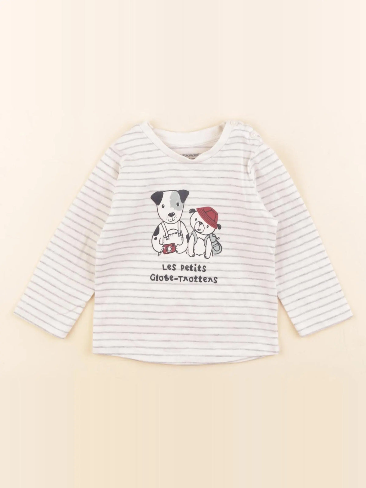 Vertbaudet - tee-shirt beige, gris - 9 mois