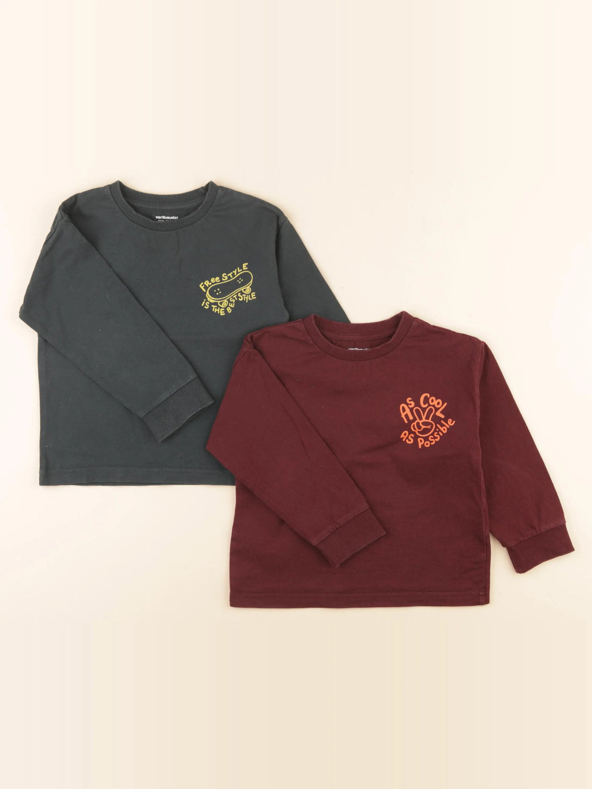 Vertbaudet - lot de 2 tee-shirts vert, rouge - 4 ans