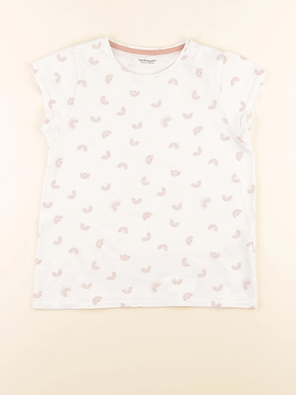 Vertbaudet - tee-shirt beige, rose - 10 ans
