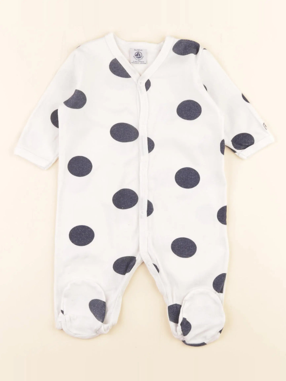 Petit Bateau - pyjama coton blanc, bleu - 3 mois