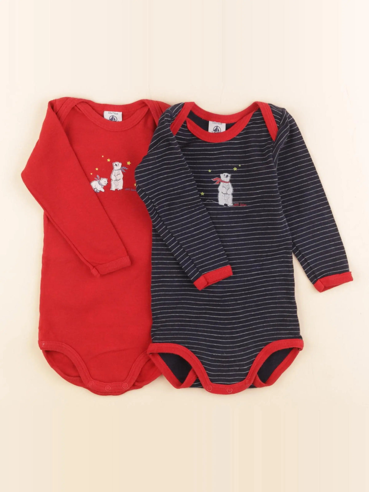 Petit Bateau - lot de 2 bodies en coton rouge - 12 mois