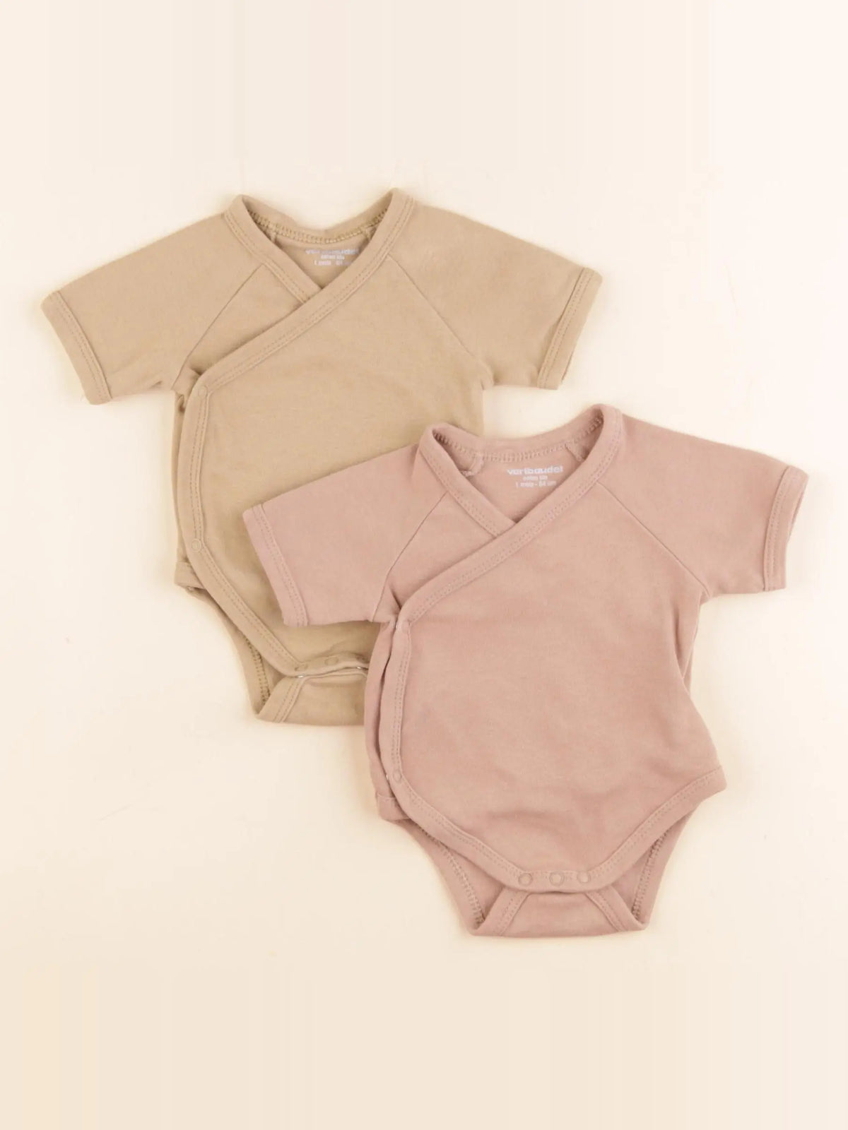 Vertbaudet - lot de 2 bodies en coton marron, beige - 1 mois