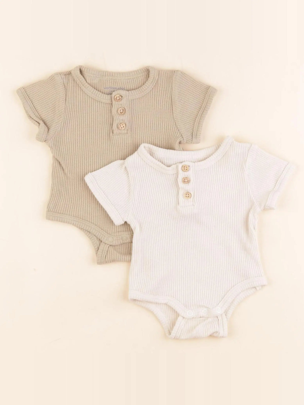 Vertbaudet - lot de 2 bodies en coton beige, vert - 1 mois