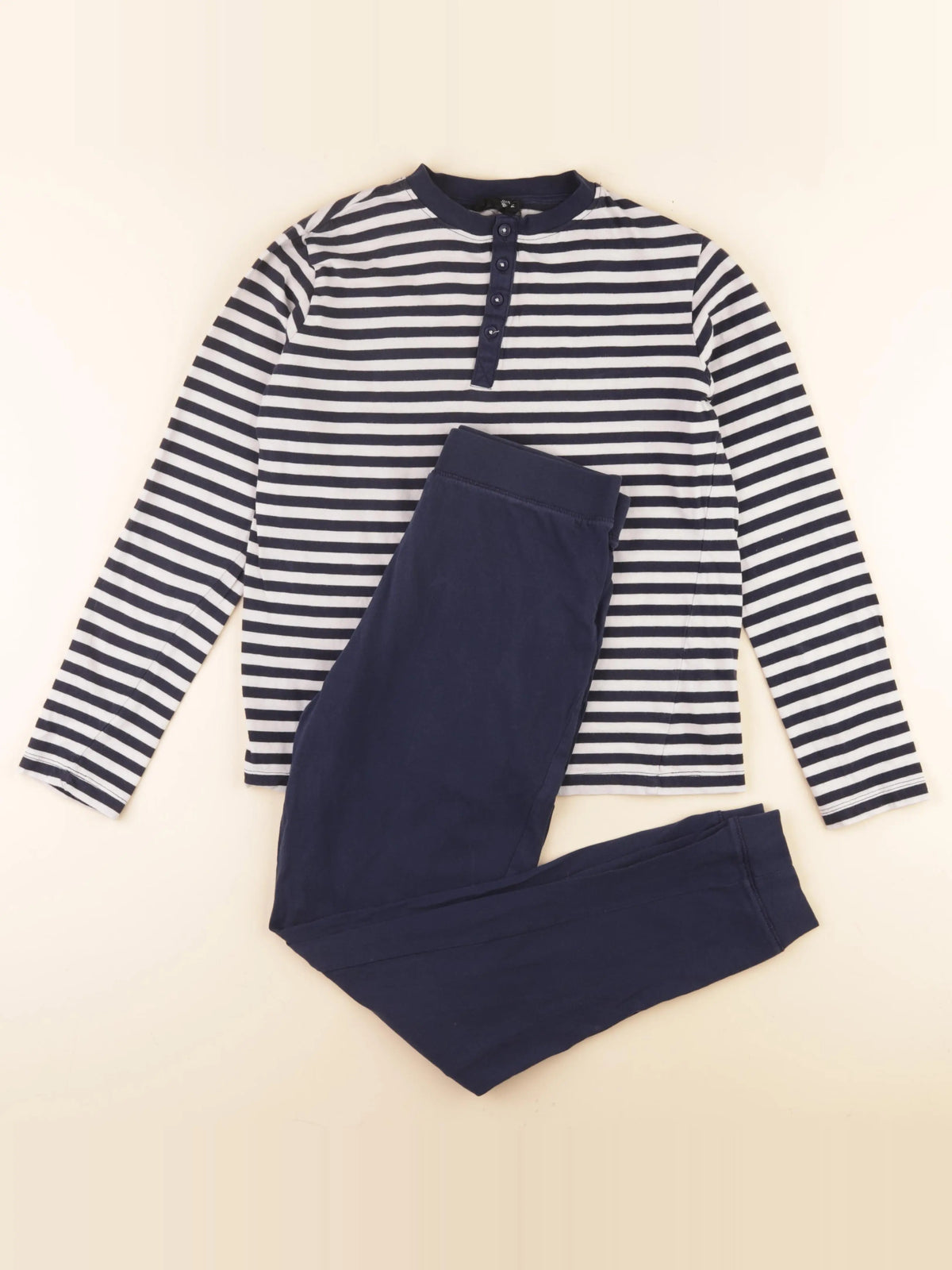 Monoprix - pyjama coton bleu, blanc - 14 ans