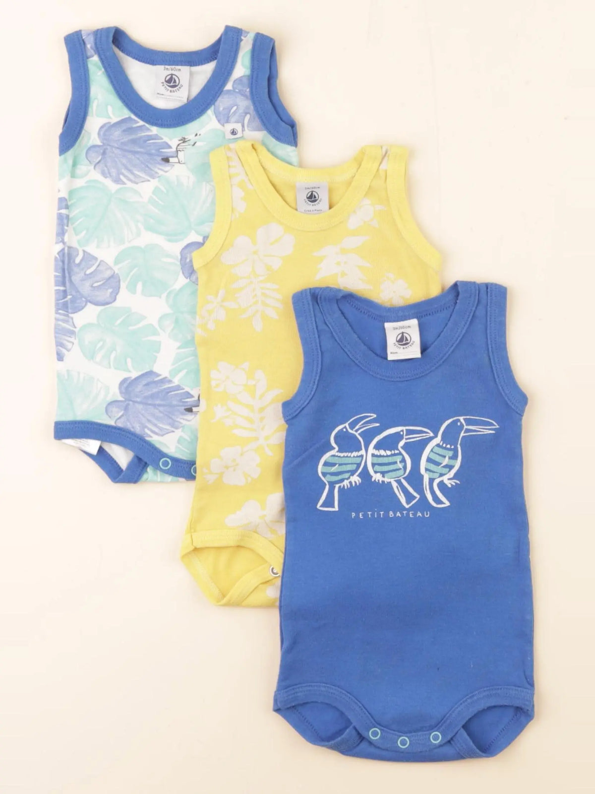Petit Bateau - lot de 3 bodies en coton multicolore - 3 mois
