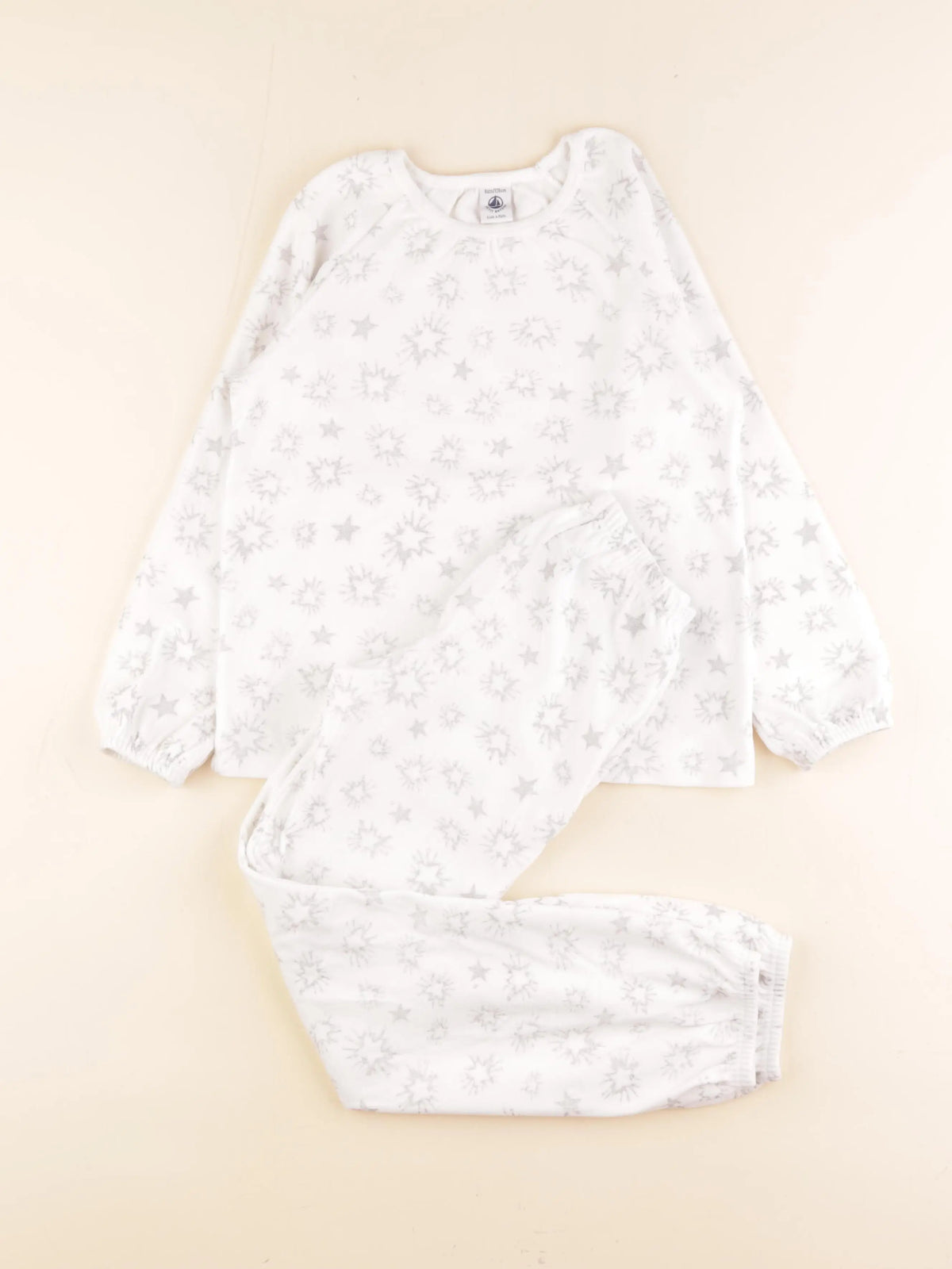 Petit Bateau - pyjama velours blanc, argent - 8 ans