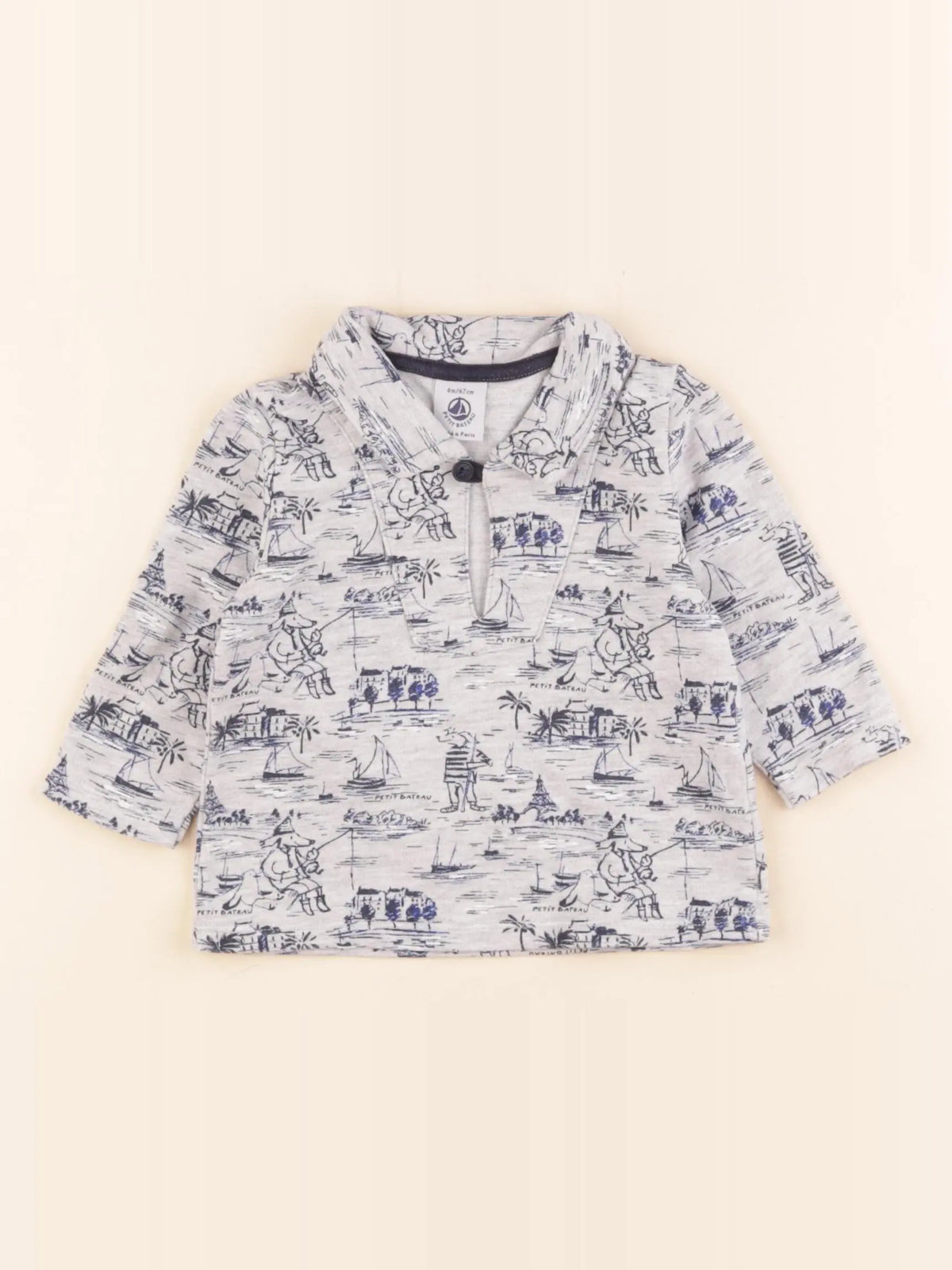 Petit Bateau - sweat bleu, gris - 6 mois