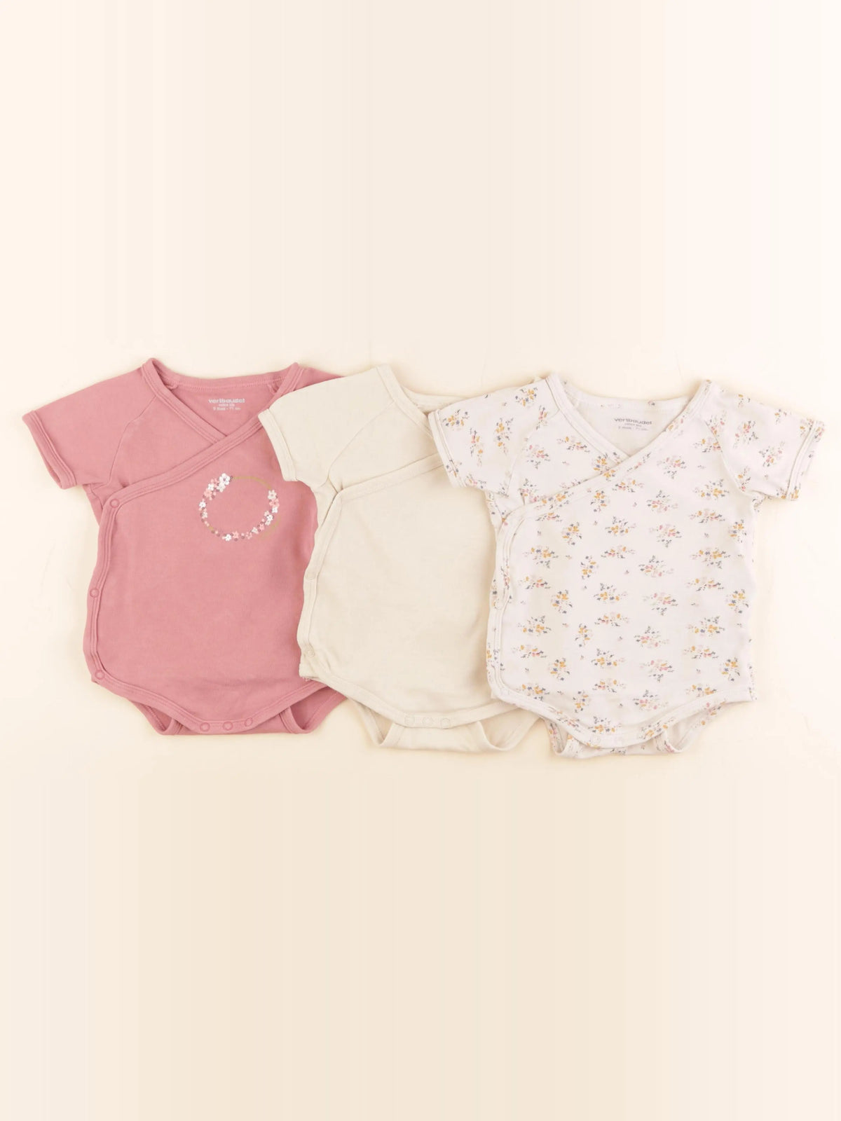 Vertbaudet - lot de 3 bodies en coton beige - 9 mois