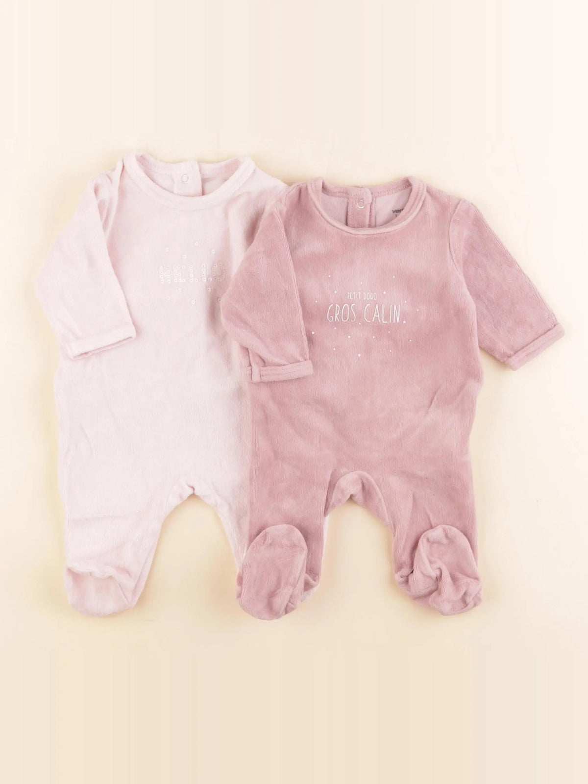 Vertbaudet - lot de 2 pyjamas velours rose - 1 mois