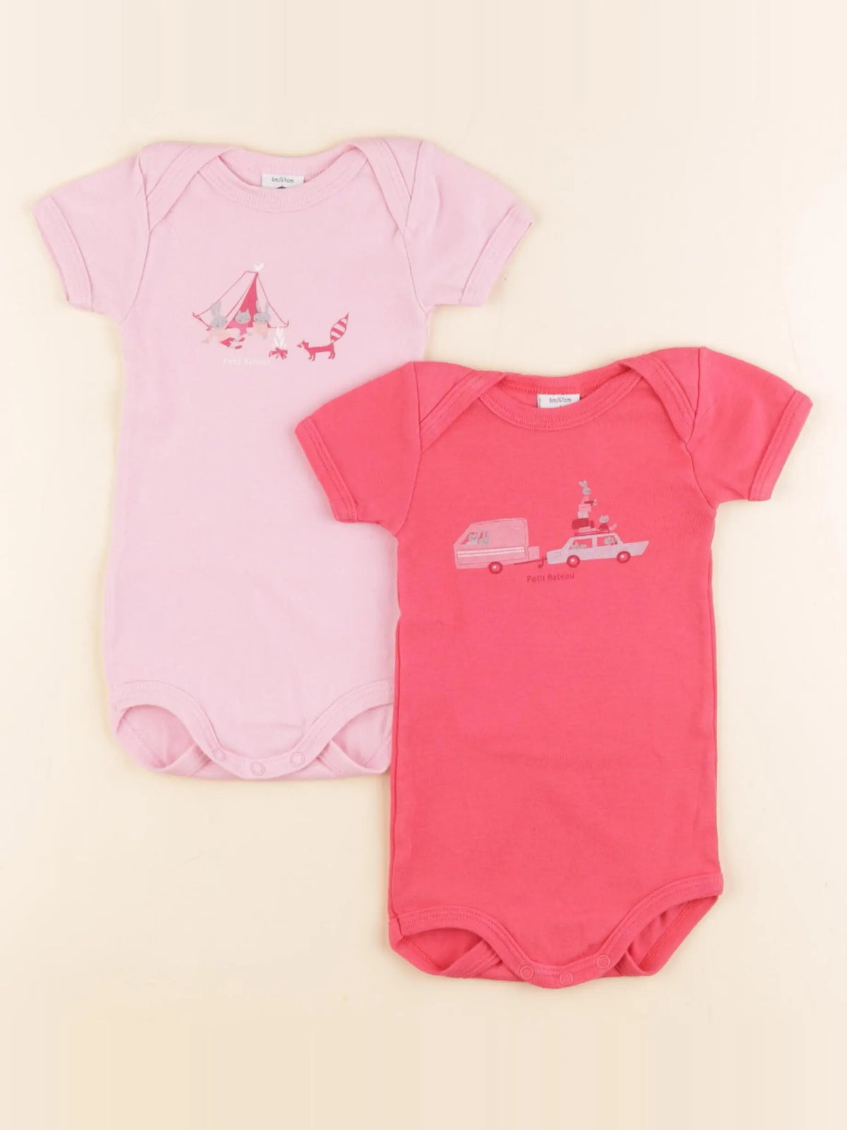 Petit Bateau - lot de 2 bodies en coton rose - 6 mois