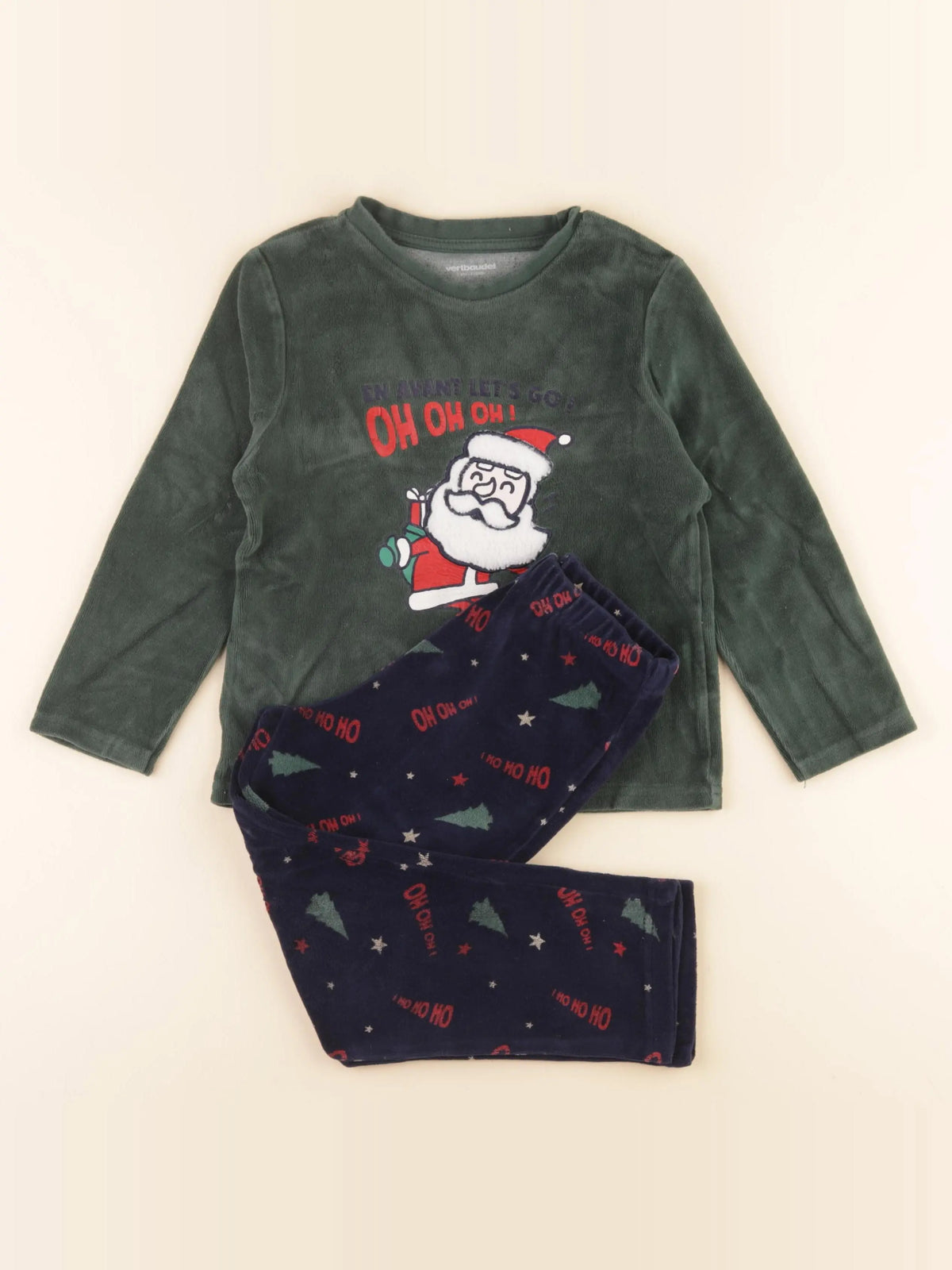Vertbaudet - pyjama velours vert, bleu - 5 ans