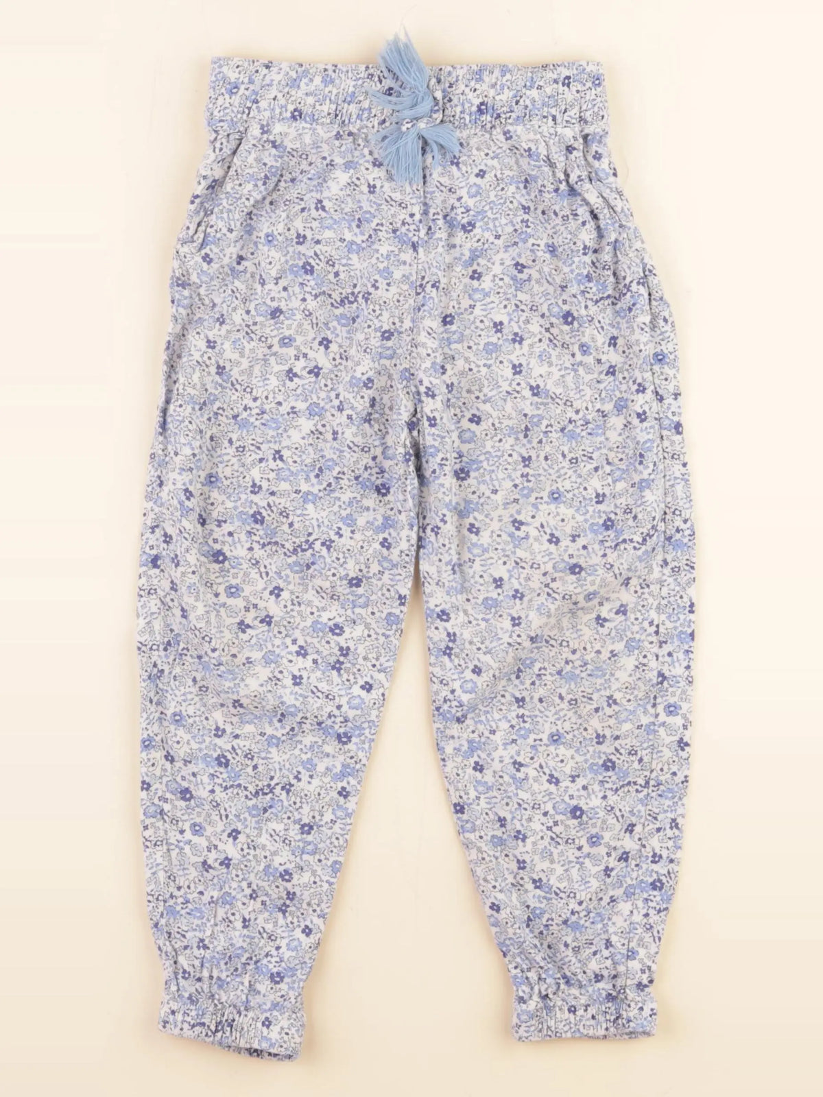 H&M - pantalon bleu, blanc - 3/4 ans