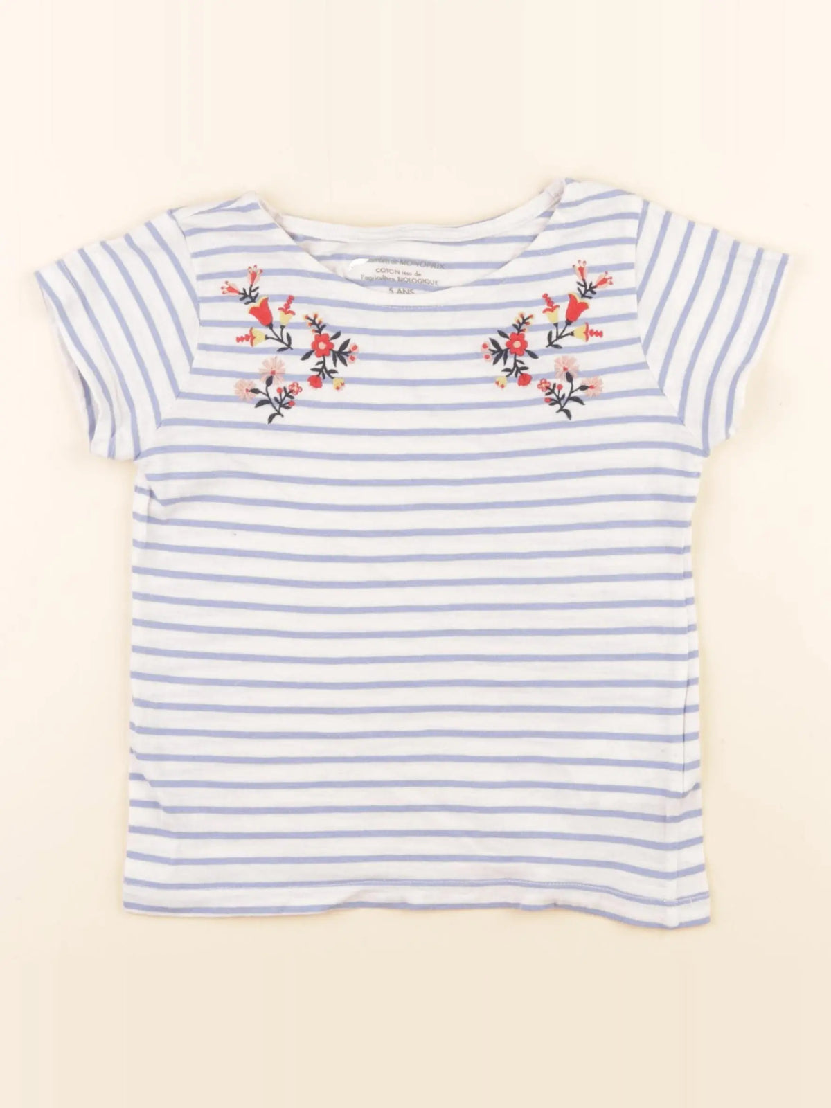 Monoprix - tee-shirt blanc, bleu - 5 ans