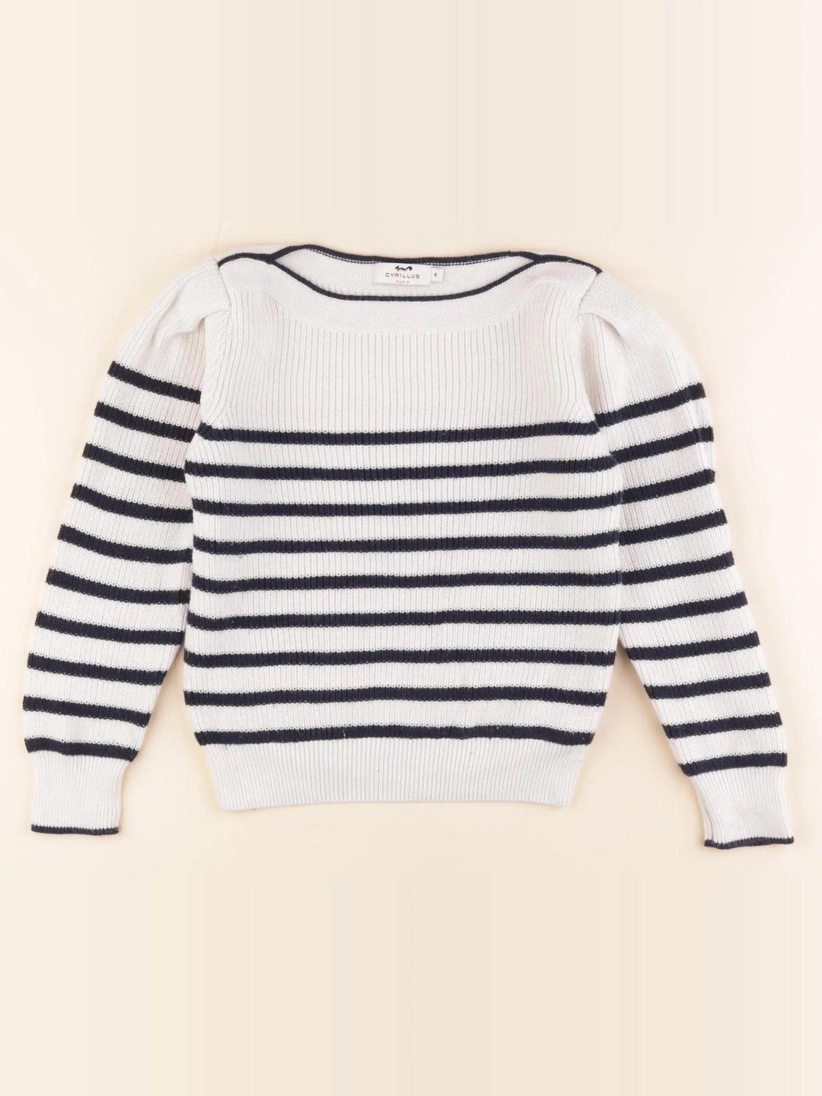 Cyrillus - pull blanc, bleu - 8 ans