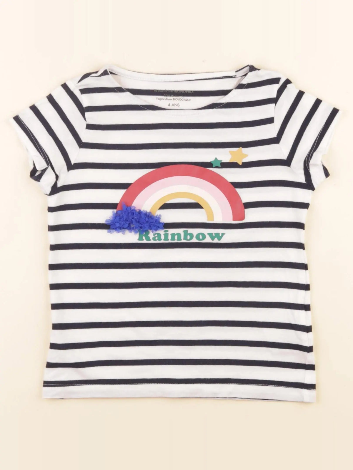 Monoprix - tee-shirt blanc, bleu - 4 ans