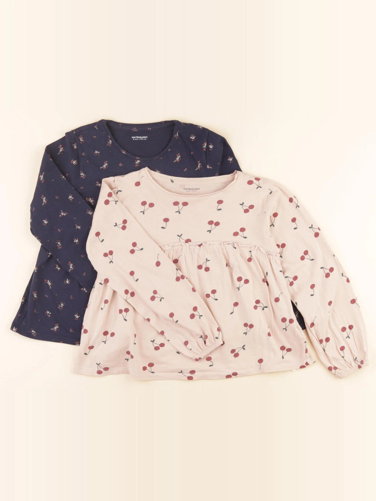 Vertbaudet - lot de 2 tee-shirts bleu, rose - 8 ans