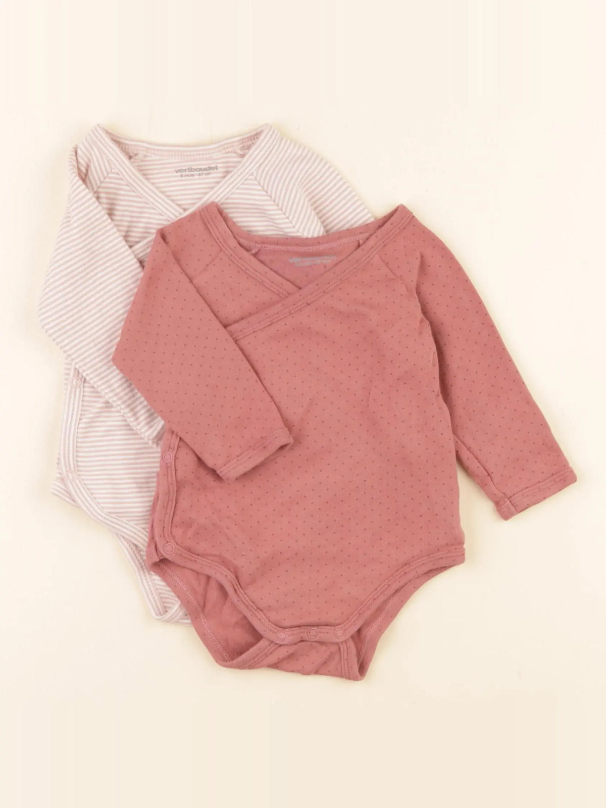 Vertbaudet - lot de 2 bodies en coton rose, blanc - 6 mois