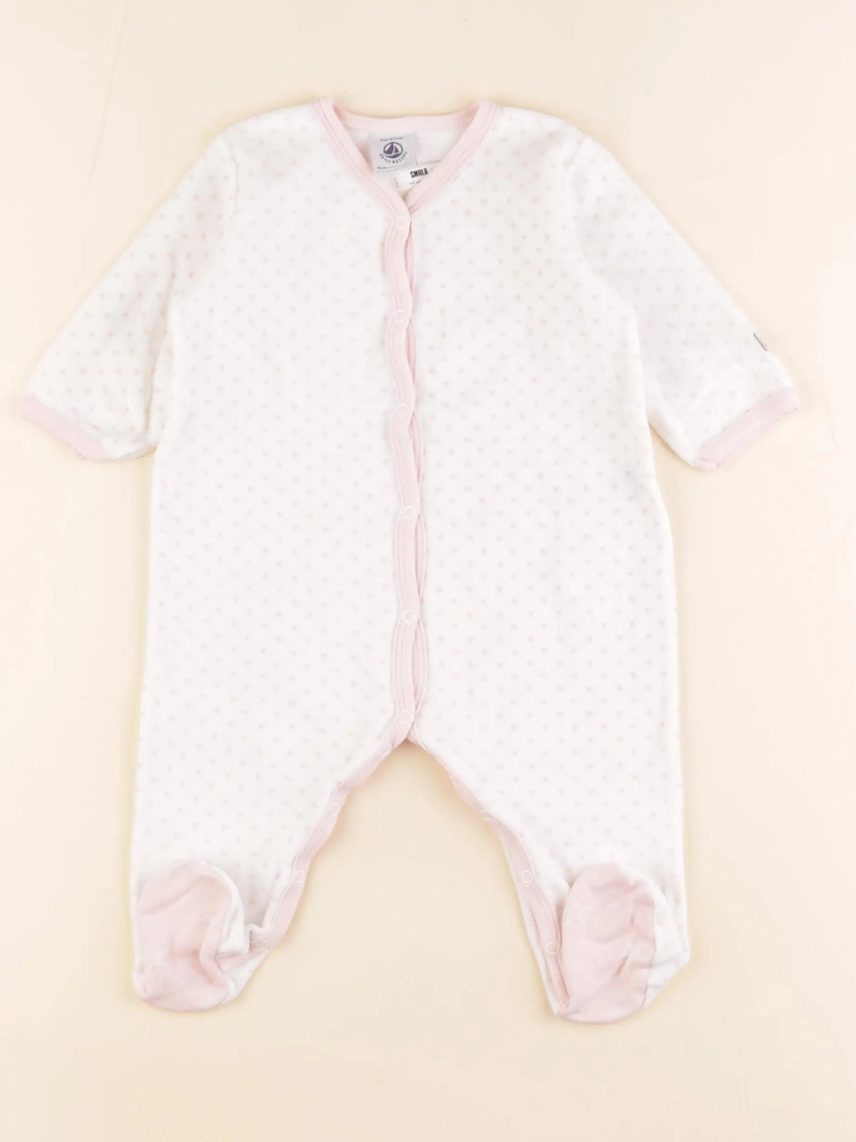 Petit Bateau - pyjama velours blanc, rose - 6 mois