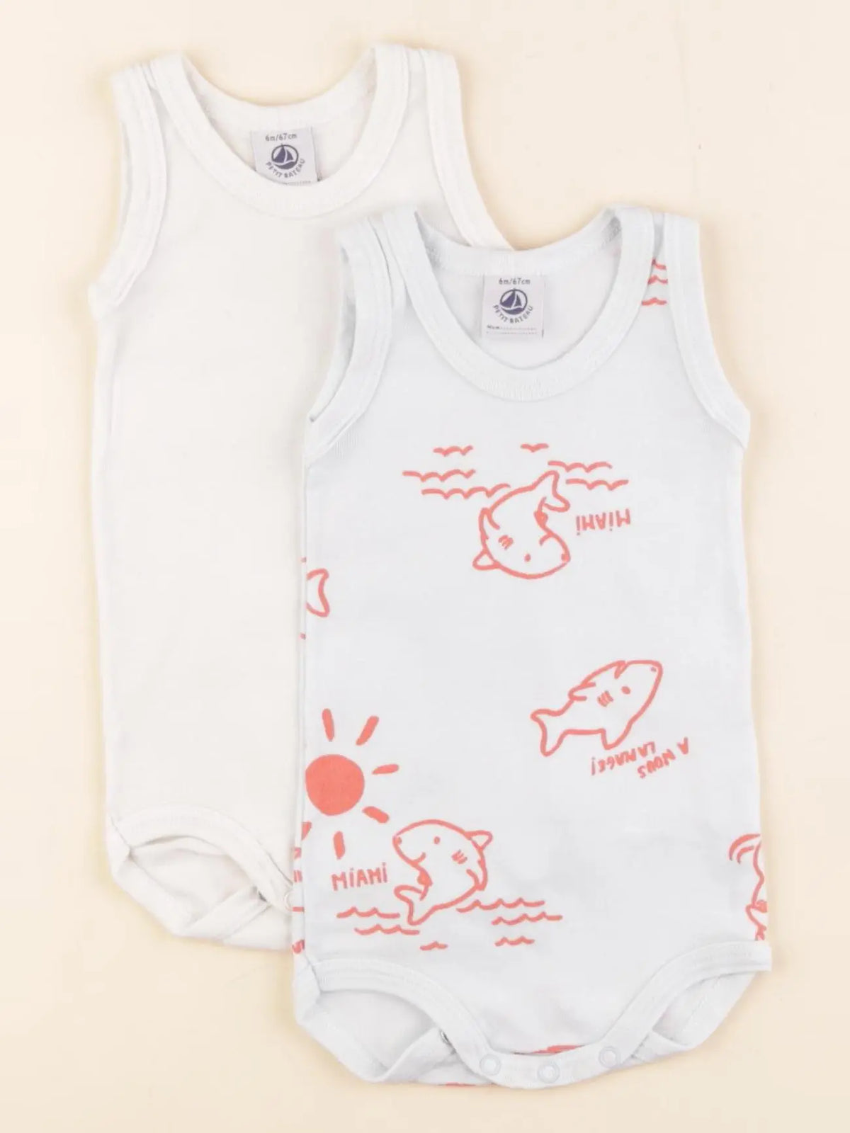 Petit Bateau - lot de 2 bodies en coton bleu, blanc - 6 mois