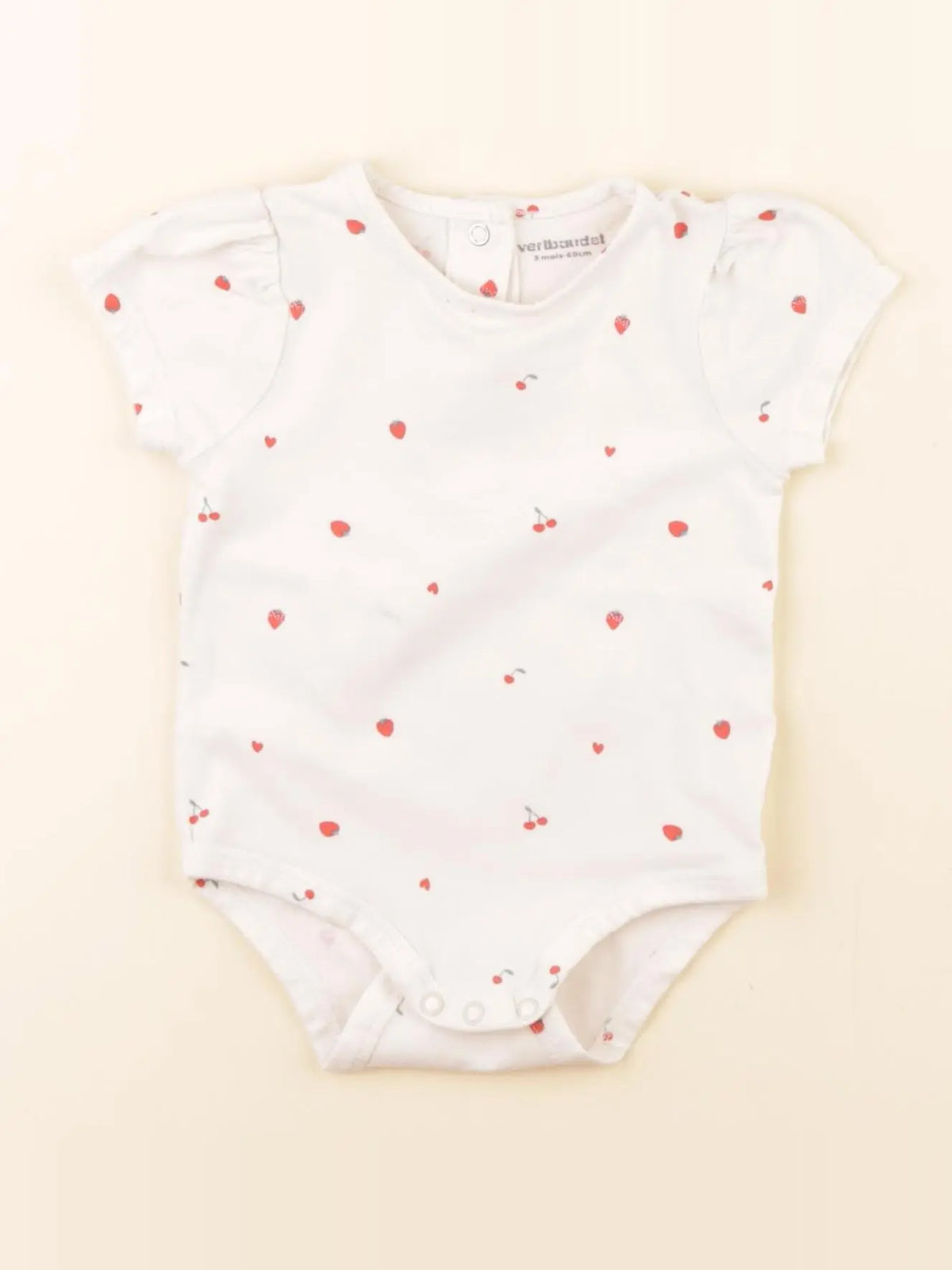 Vertbaudet - body blanc, rouge - 3 mois
