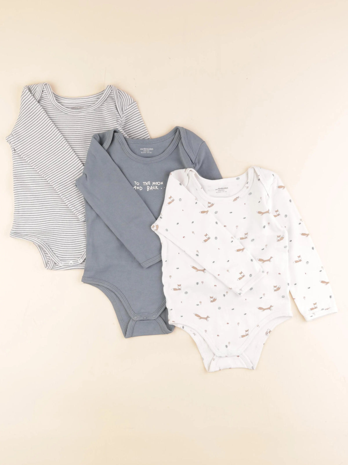Vertbaudet - lot de 3 bodies en coton blanc, bleu - 36 mois