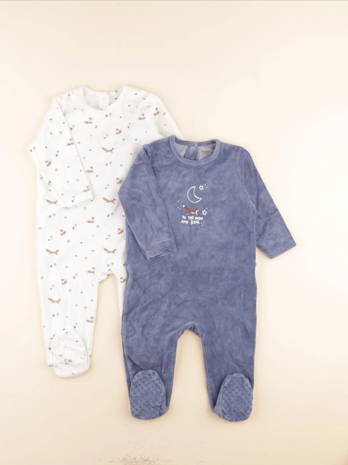 Vertbaudet - lot de 2 pyjamas velours bleu, blanc - 18 mois