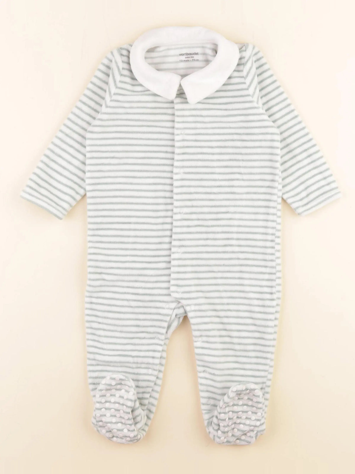 Vertbaudet - pyjama velours blanc, vert - 12 mois