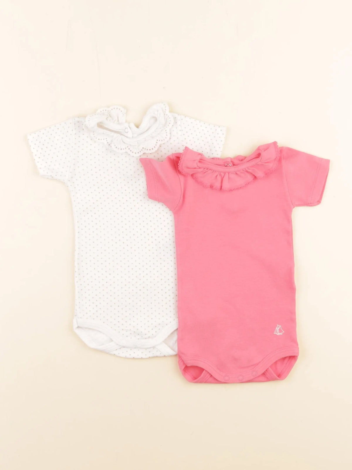 Petit Bateau - lot de 2 bodies en coton rose, blanc - 3 mois