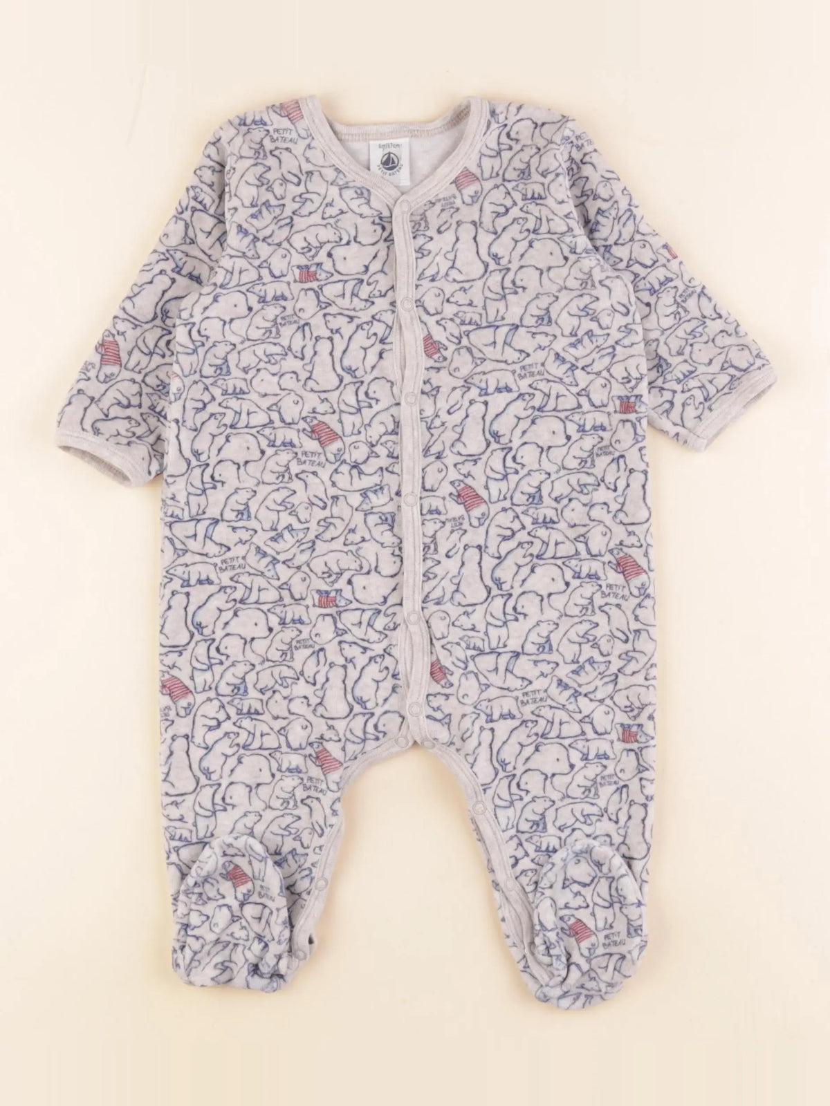 Petit Bateau - pyjama velours gris - 6 mois