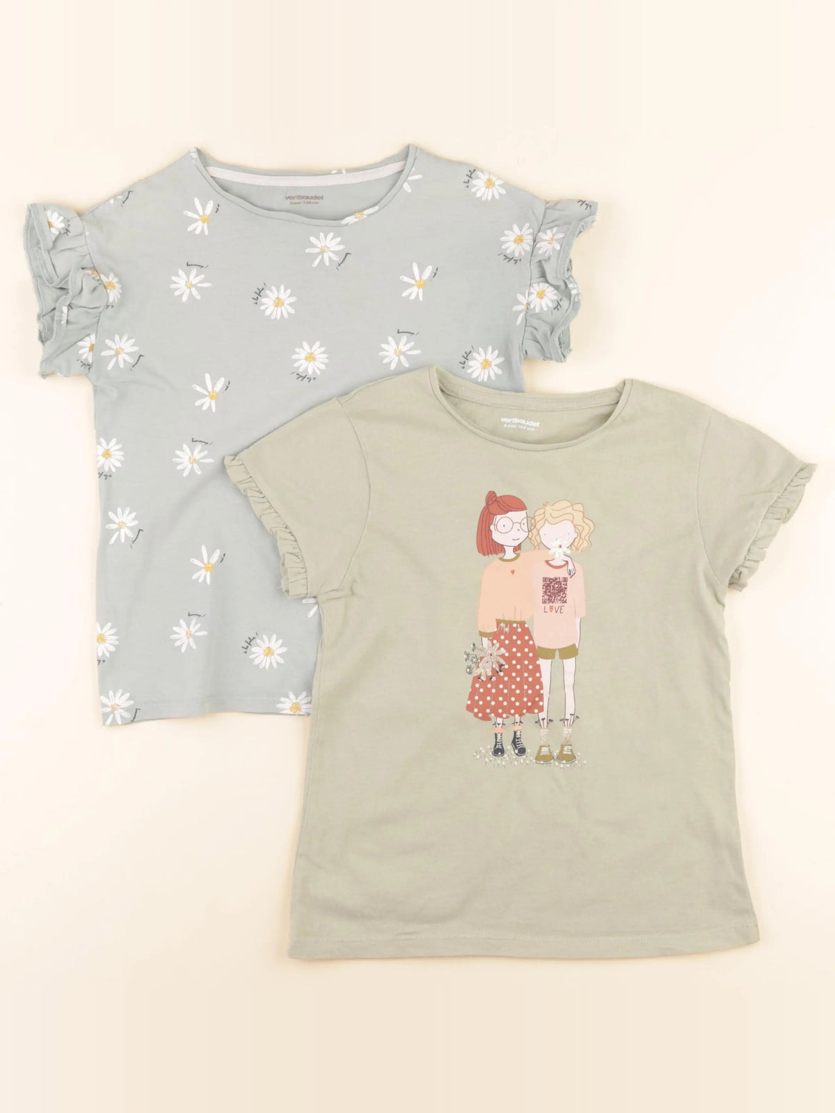 Vertbaudet - lot de 2 tee-shirts vert - 8 ans