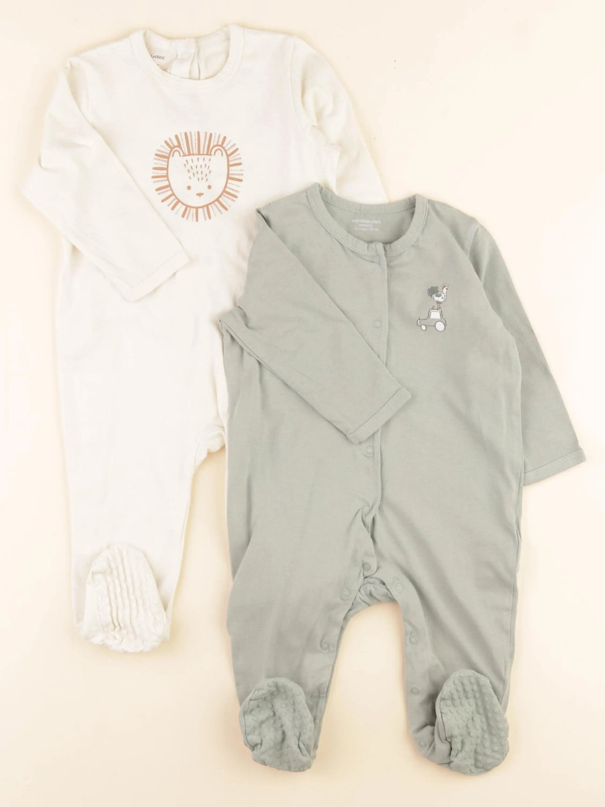 Vertbaudet - lot de 2 pyjamas coton vert, beige - 12 mois
