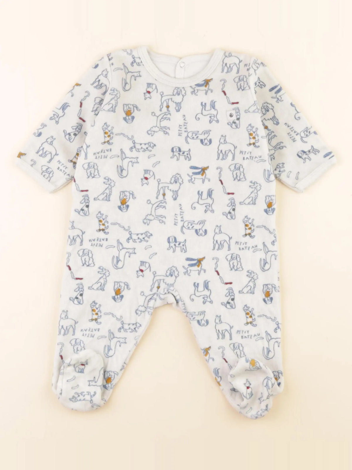 Petit Bateau - pyjama velours blanc, bleu - 3 mois