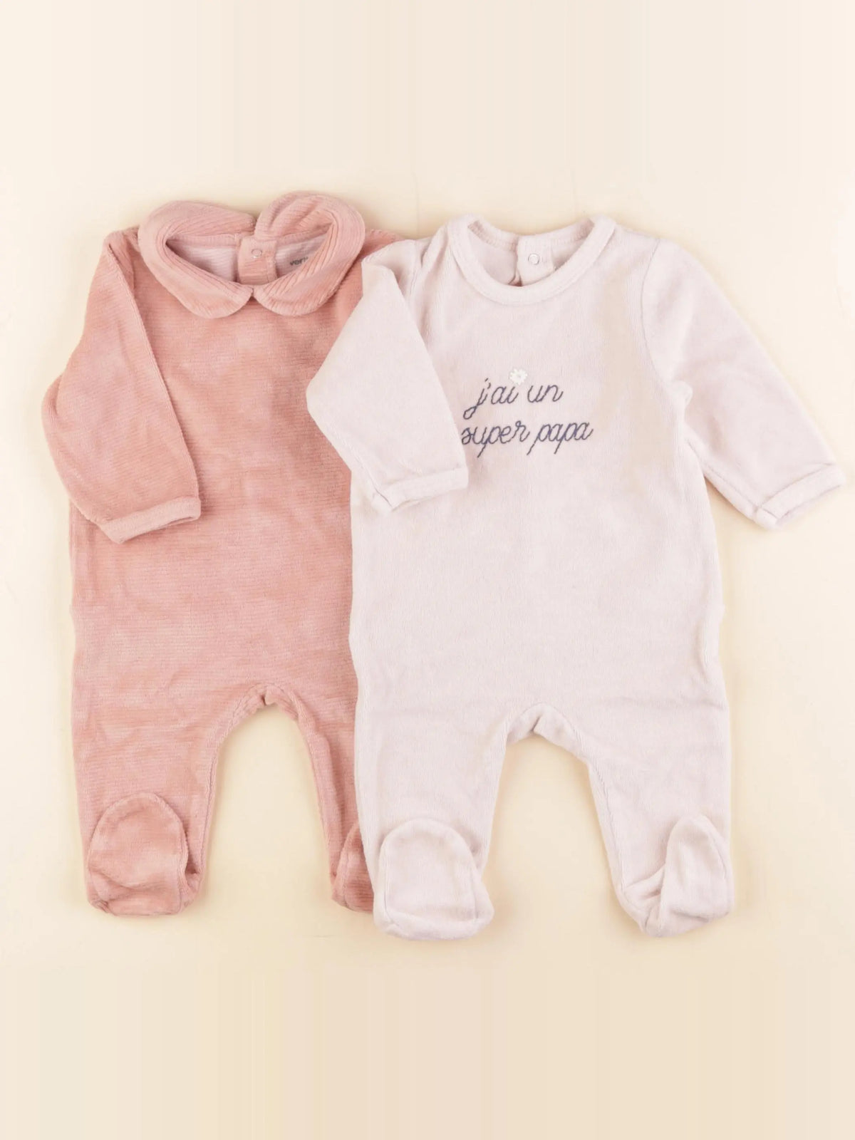 Vertbaudet - lot de 2 pyjamas velours rose - 3 mois