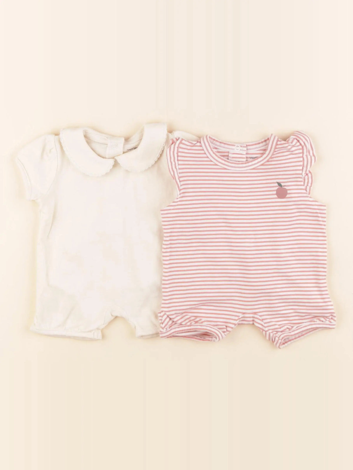 Vertbaudet - lot de 2 pyjamas coton beige, rose - 1 mois