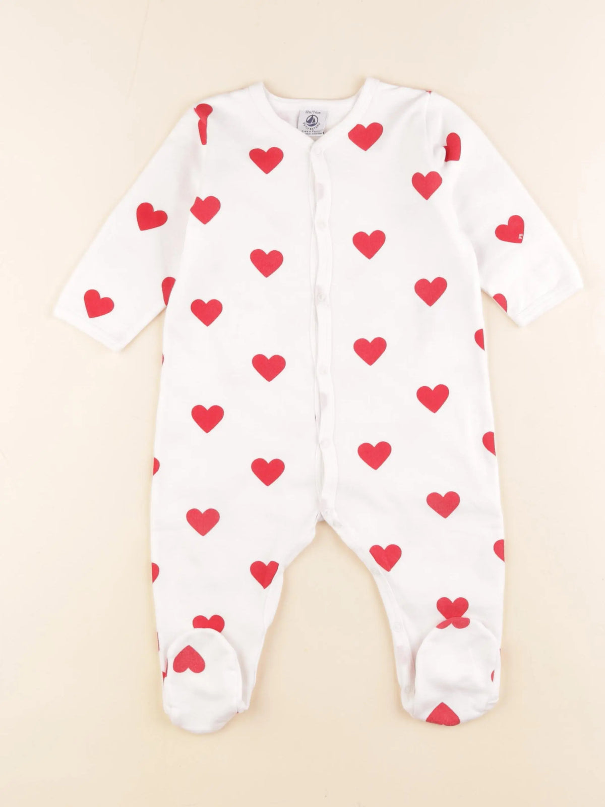 Petit Bateau - pyjama coton blanc, rouge - 12 mois