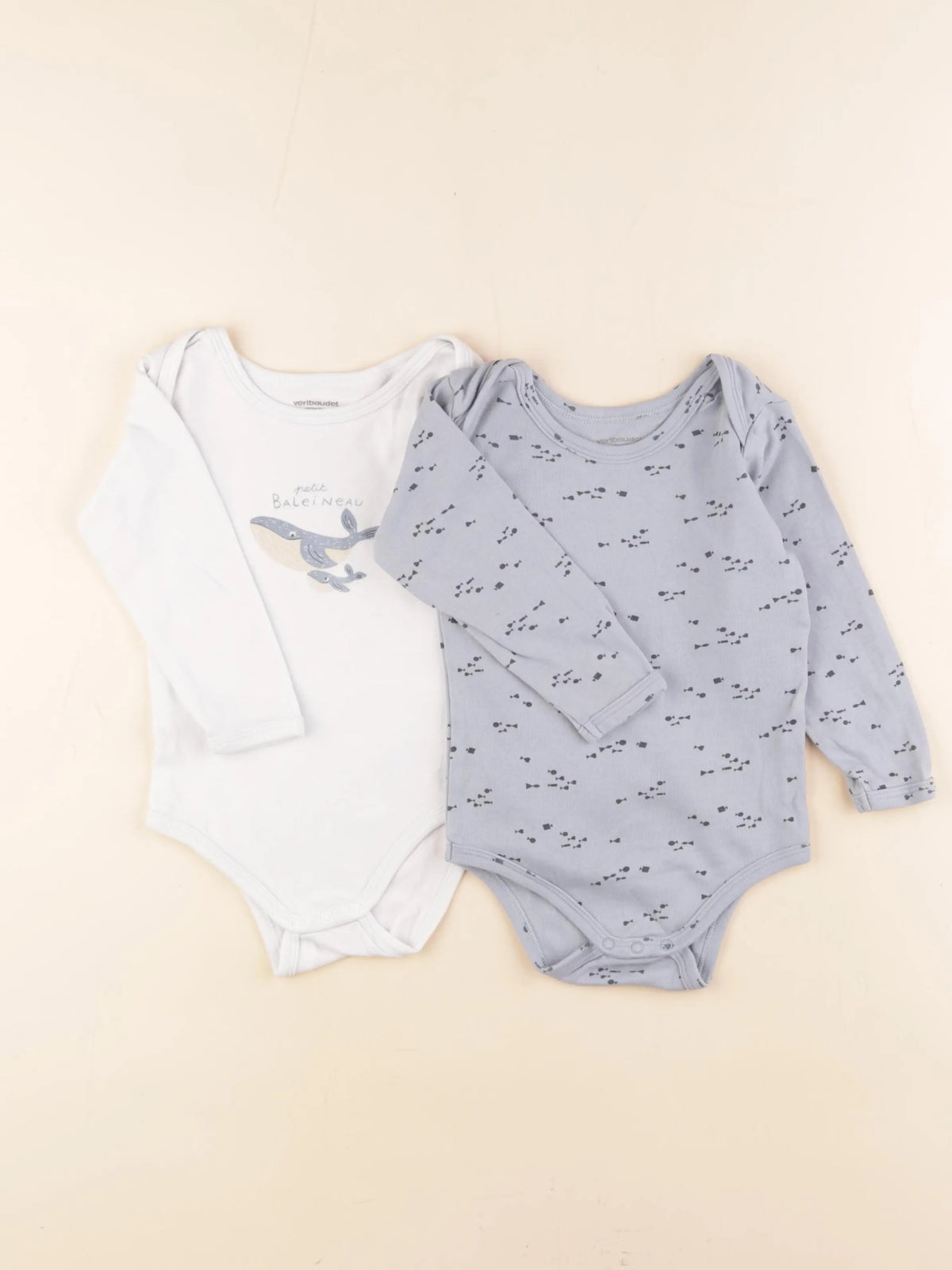 Vertbaudet - lot de 2 bodies en coton blanc, bleu - 2 ans