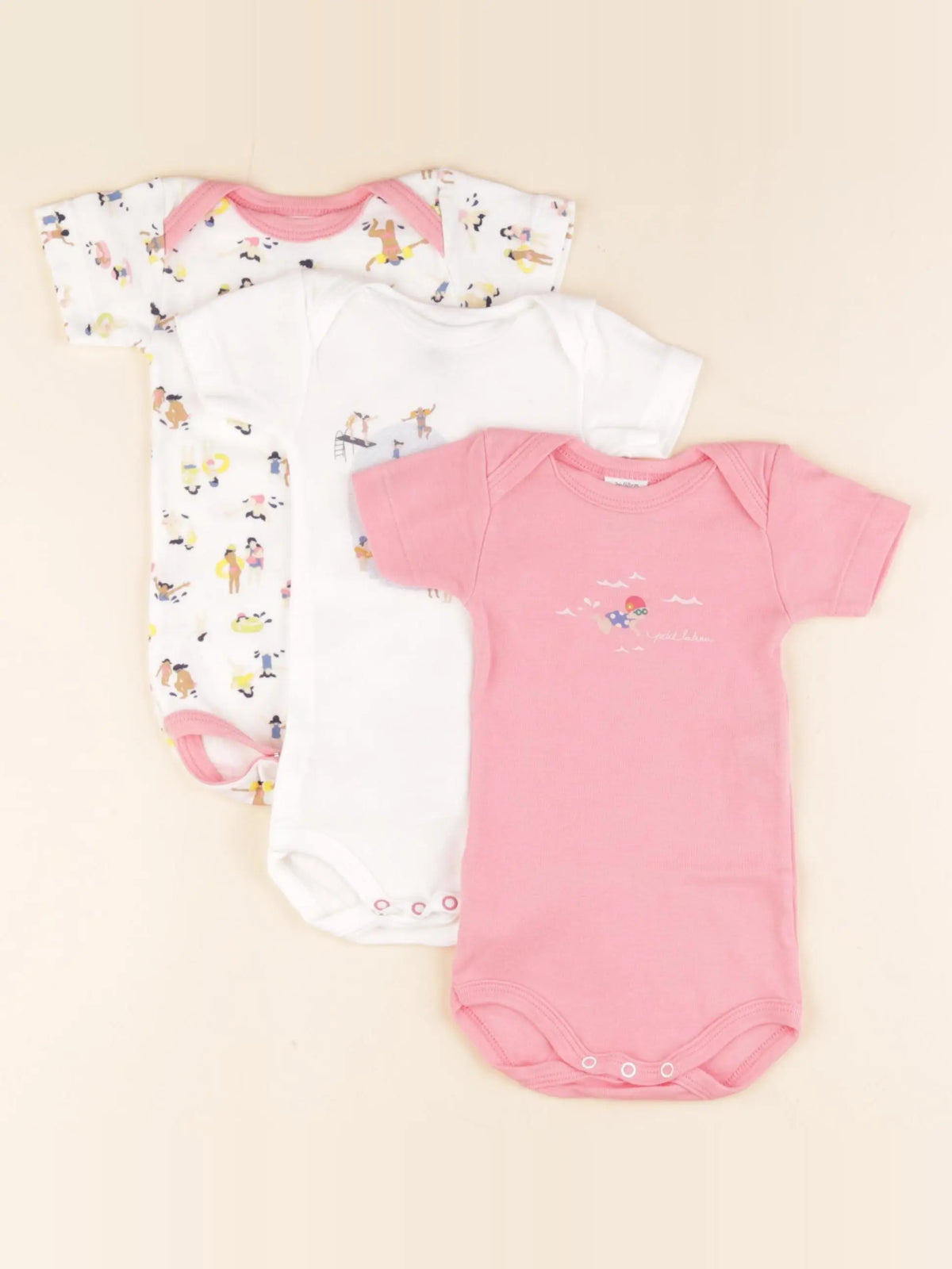 Petit Bateau - lot de 3 bodies en coton multicolore - 3 mois