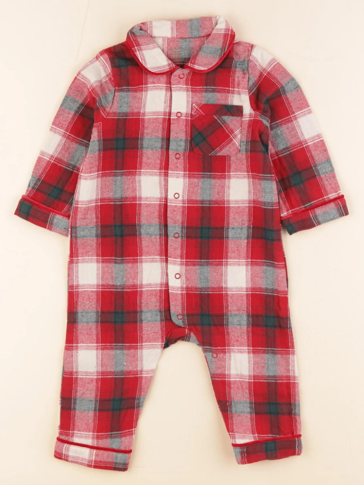 Vertbaudet - pyjama coton rouge, vert - 12 mois