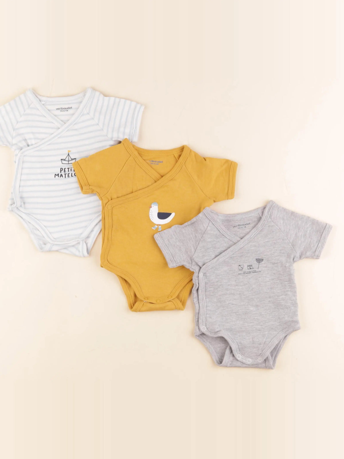 Vertbaudet - lot de 3 bodies en coton multicolore - 1 mois