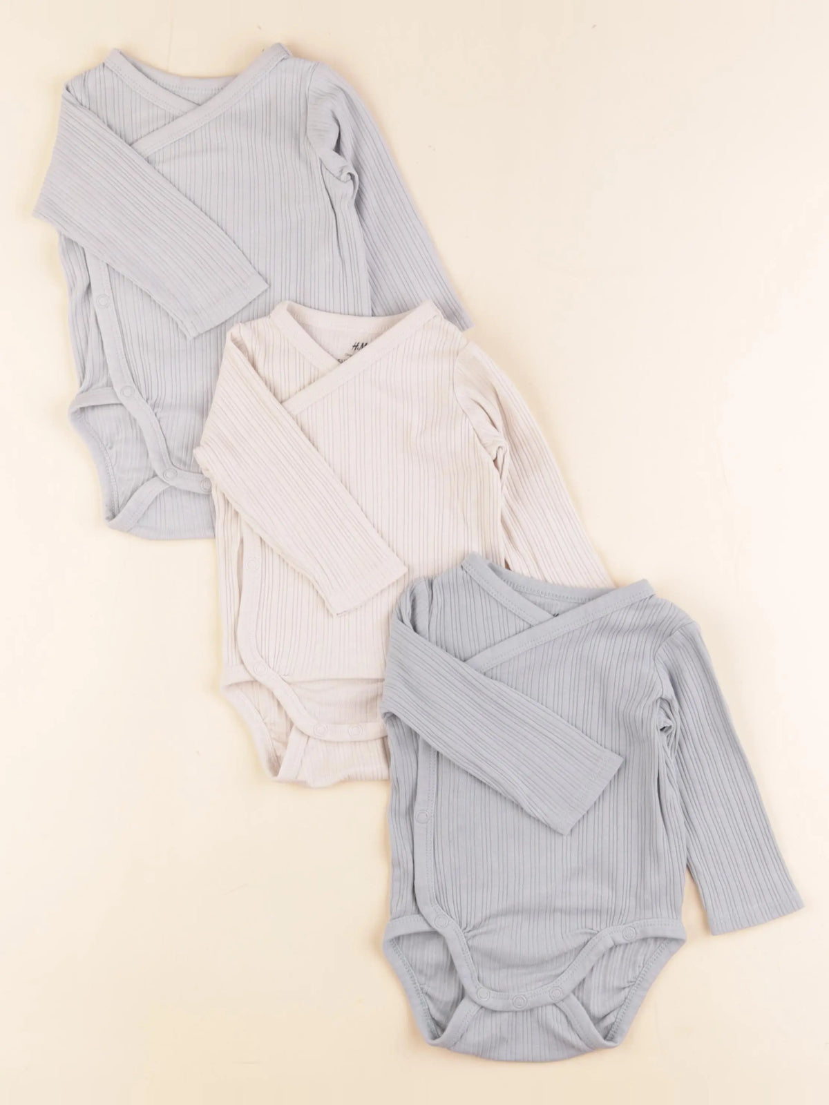 H&M - lot de 3 bodies en coton bleu - 2/4 mois