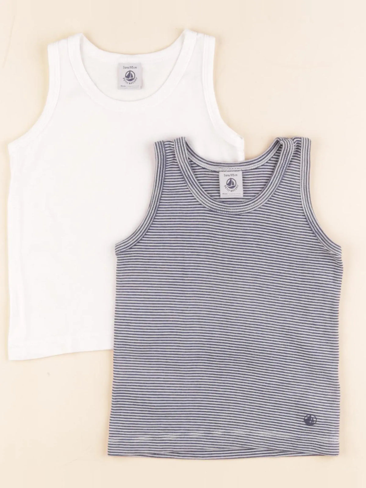 Petit Bateau - lot de 2 maillots de corps blanc, bleu - 3 ans